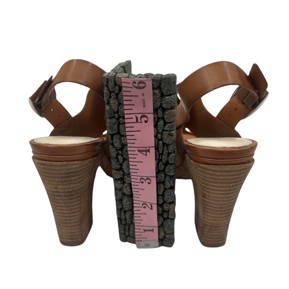 Via Spiga Tan Leather Square Toe Block Heel Sandals Size 6 Women’s - Picture 7 of 8